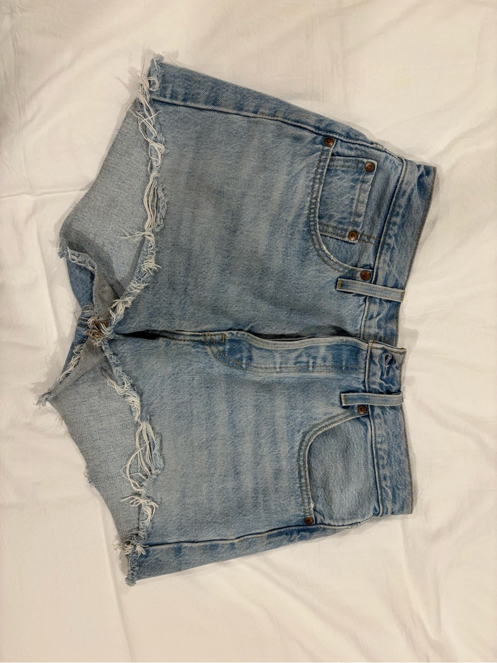 Levi's Light Blue Frayed Hem Denim Shorts